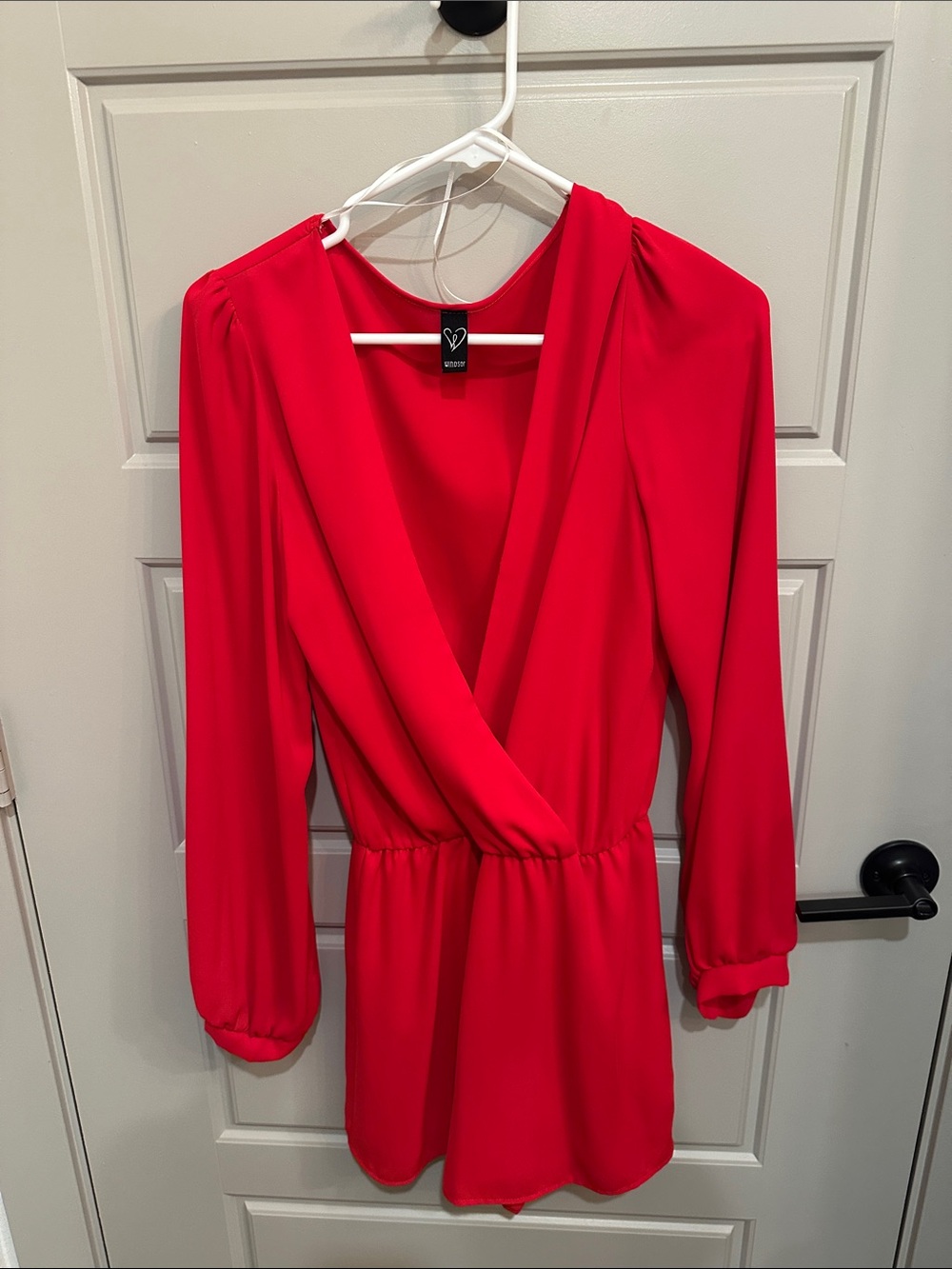 Windsor Red Long-Sleeve Surplice Romper